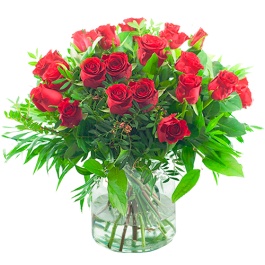 Boeket rode rozen met blad materiaal